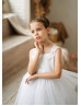 White Lace Tulle Wedding Flower Girl Dress